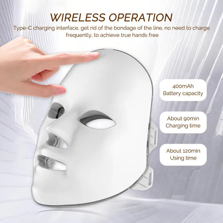 Wireless 7 Colors LED Face and Neck Mask Photon Light Therapy Machine for Skin Rejuvenation