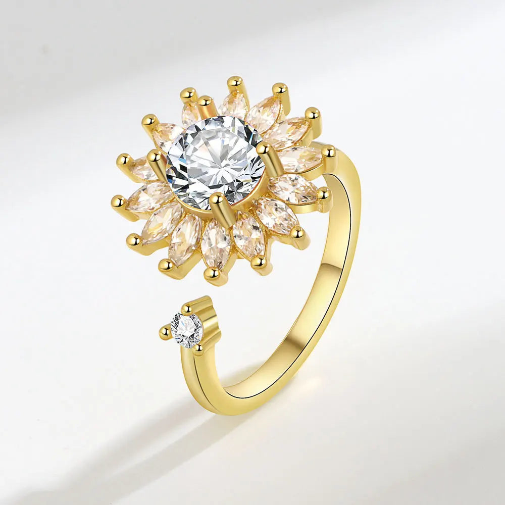 925 Sterling Silver Rotatable Sunflower Ring