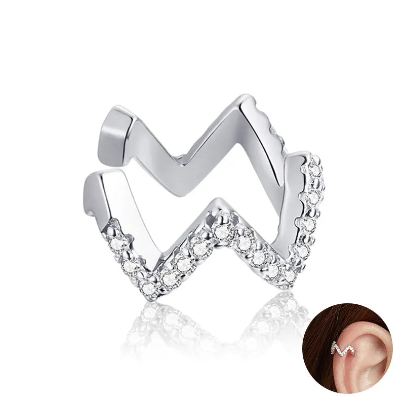 BAMOER 925 Sterling Silver Mono Clip Earrings for Girl CZ Platinum Plated Ear Cuffs Non Piercing for Women Wedding Party Jewelry