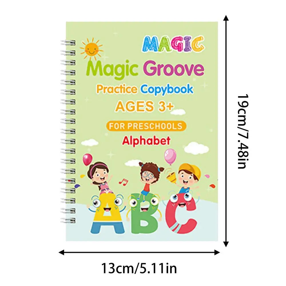 4-Pack Magic Grooved Handwriting Workbooks | Reusable Tracing Set with Pen Aid