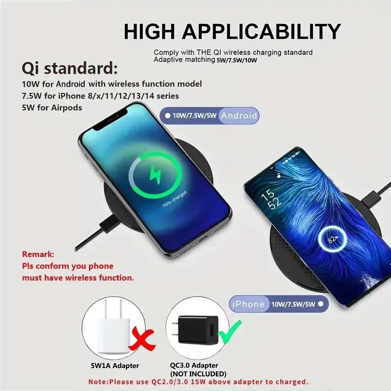 Ultra-Thin Wireless Charger Pad Stand – Fast Charging Dock for iPhone 15/14/13/12/11, Samsung & Xiaomi