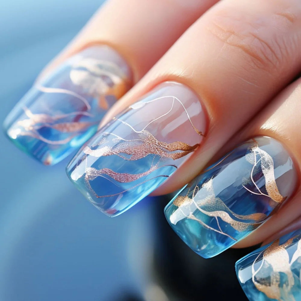 24pcs Simple French Press on Nails Tips Love Stripe Design Short Square False Nails Woman Acrylic Full Cover Nail Art Fake Nail