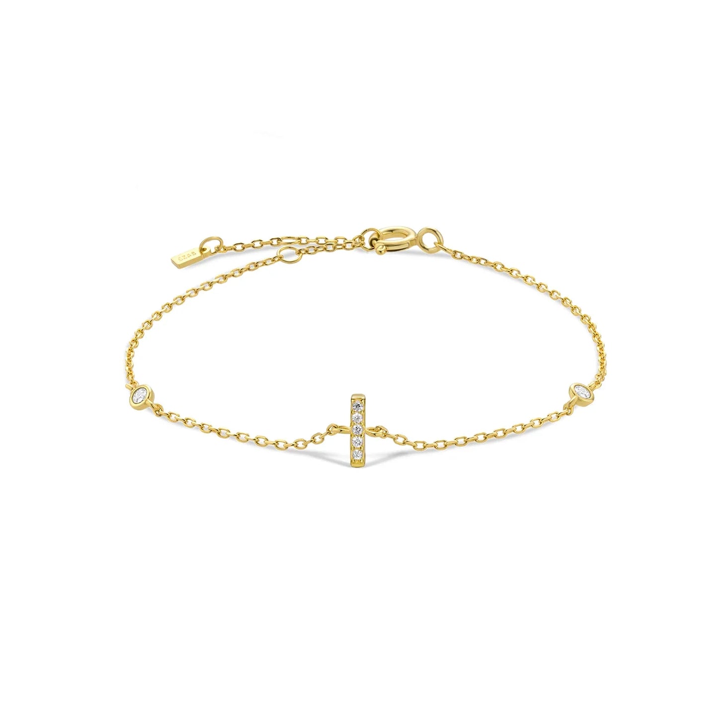 925 Sterling Silver Initial Letter Bracelet Gold CZ Zircon Alphabet Monogram