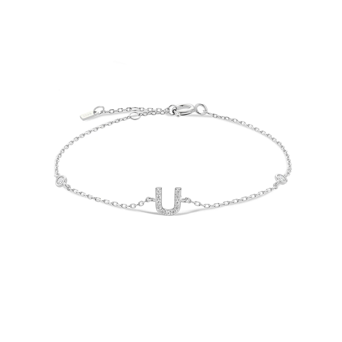 925 Sterling Silver Initial Letter Bracelet Gold CZ Zircon Alphabet Monogram