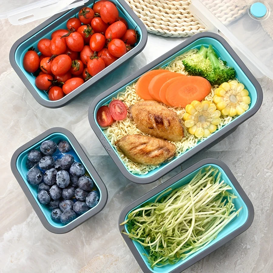 Collapsible Silicone Food Storage Containers – Foldable Lunch Box Set