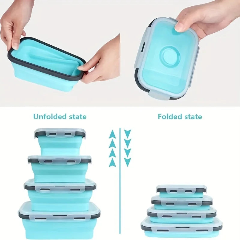 Collapsible Silicone Food Storage Containers – Foldable Lunch Box Set