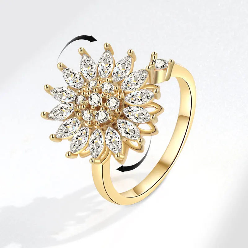 925 Sterling Silver Rotatable Sunflower Ring