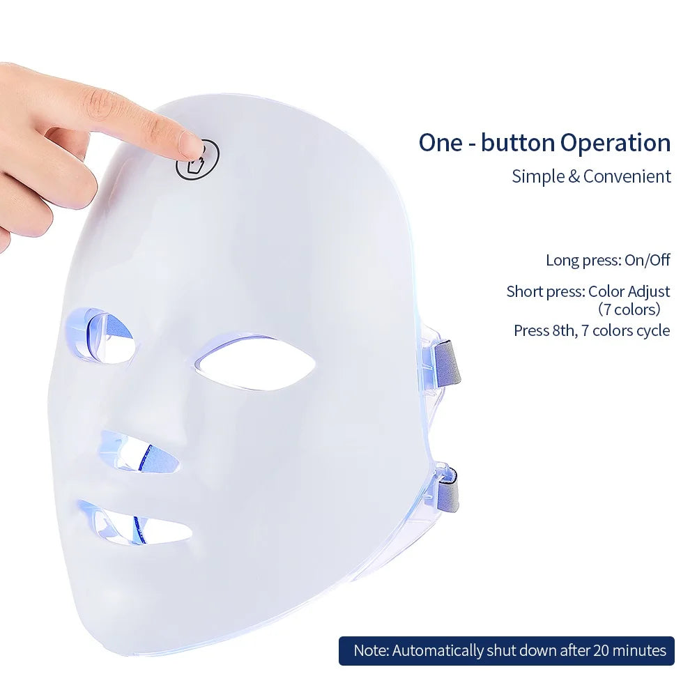 Wireless 7 Colors LED Face and Neck Mask Photon Light Therapy Machine for Skin Rejuvenation