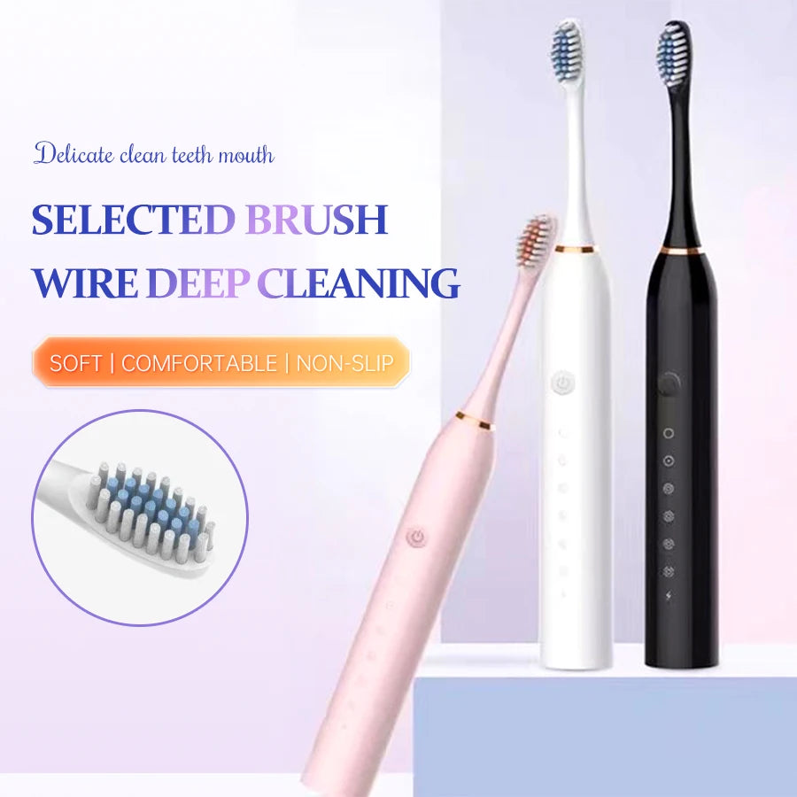 Electric Ultrasonic Toothbrush – 6 Speed USB Rechargeable Waterproof Tooth Cleaner (Couple Set)