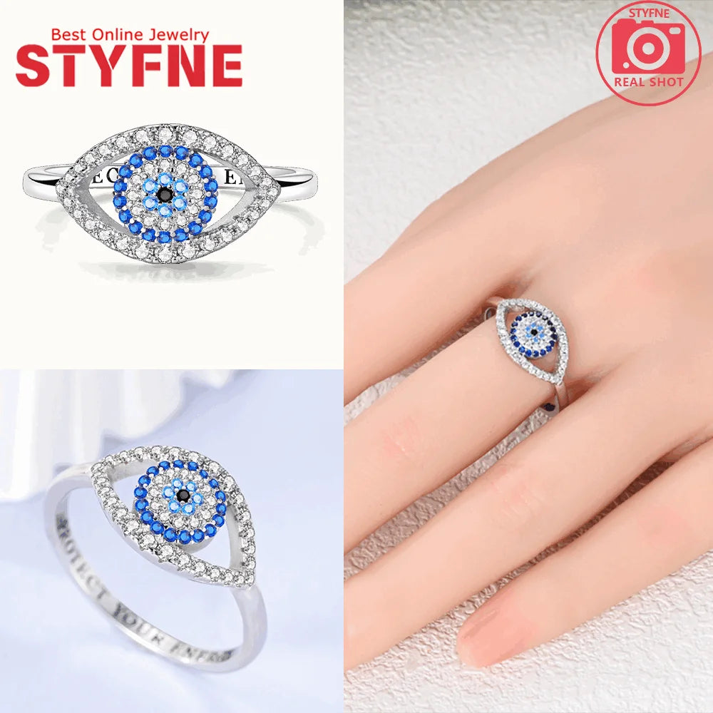 925 Sterling Silver Blue Evil Eyes Ring Original Design Zircon Finger Lucky Sign Rings for Women High Quality Fine Jewelry Gift