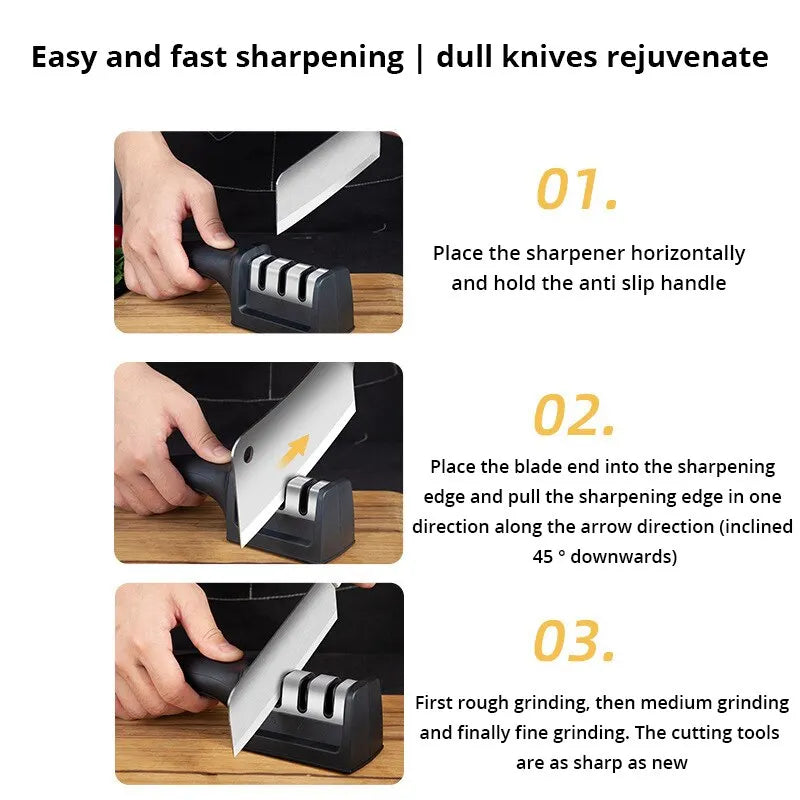 3 Stage Kitchen Knife Sharpener Handheld Manual Sharpening Stone Repair Tool