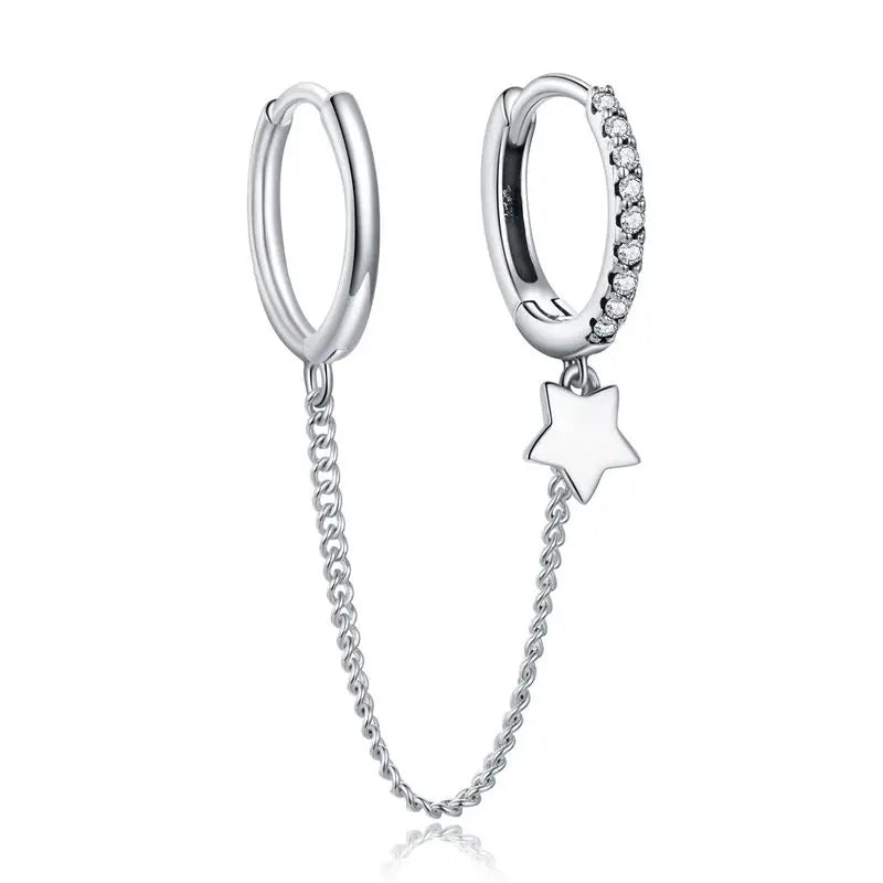 BAMOER 925 Sterling Silver Mono Clip Earrings for Girl CZ Platinum Plated Ear Cuffs Non Piercing for Women Wedding Party Jewelry