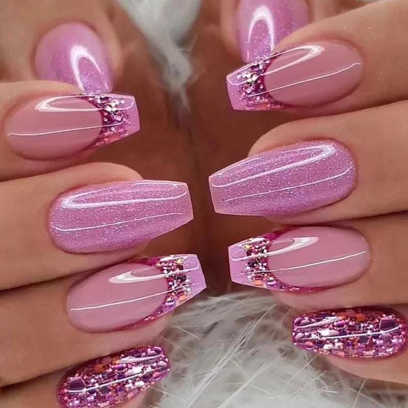 24pcs Simple French Press on Nails Tips Love Stripe Design Short Square False Nails Woman Acrylic Full Cover Nail Art Fake Nail