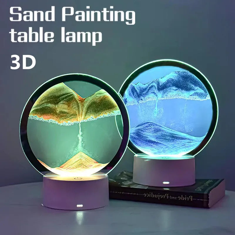 3D Quicksand Table Lamp – Hourglass Sand Art Mood Light
