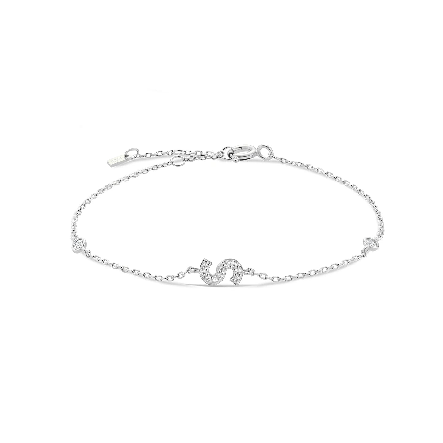 925 Sterling Silver Initial Letter Bracelet Gold CZ Zircon Alphabet Monogram