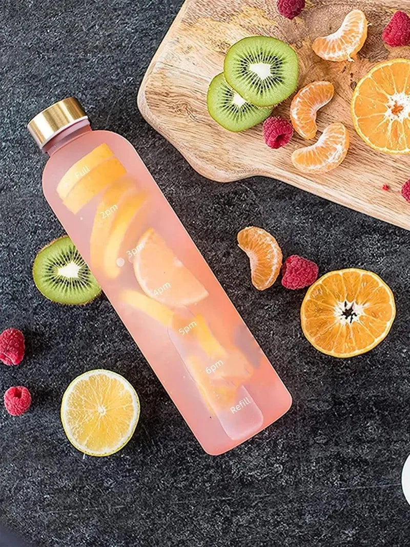 1-Liter Motivational Water Bottle | Sports Bottle with Time Markers & Stickers