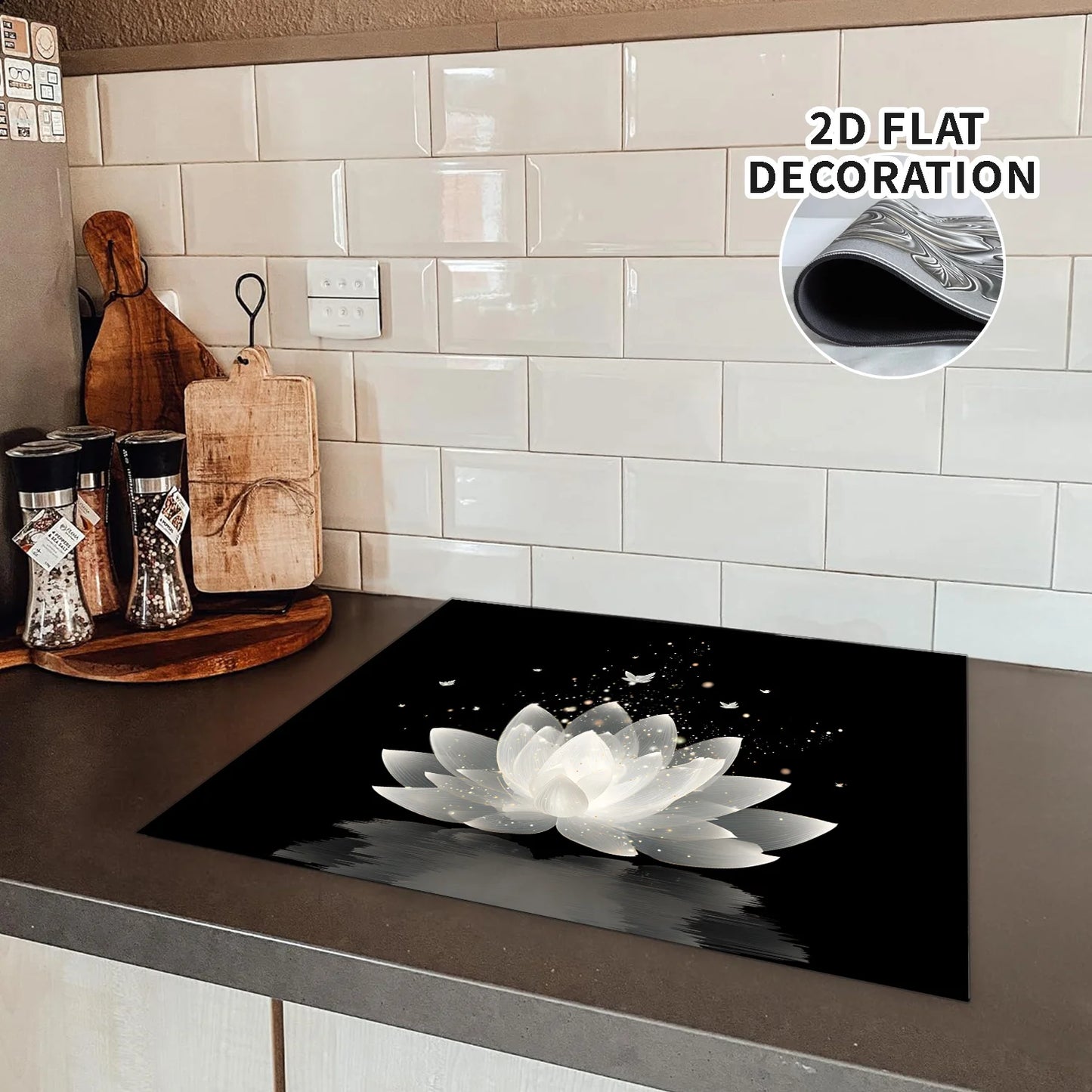 Lotus Butterfly Stove Top Cover Heat Resistant Non Slip Protector Mat for Induction Cooktop Kitchen Decor 2D Flat Cover