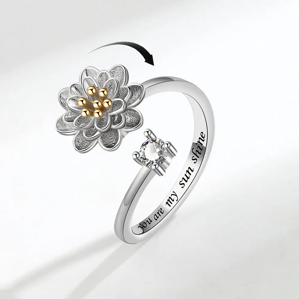 925 Sterling Silver Rotatable Sunflower Ring