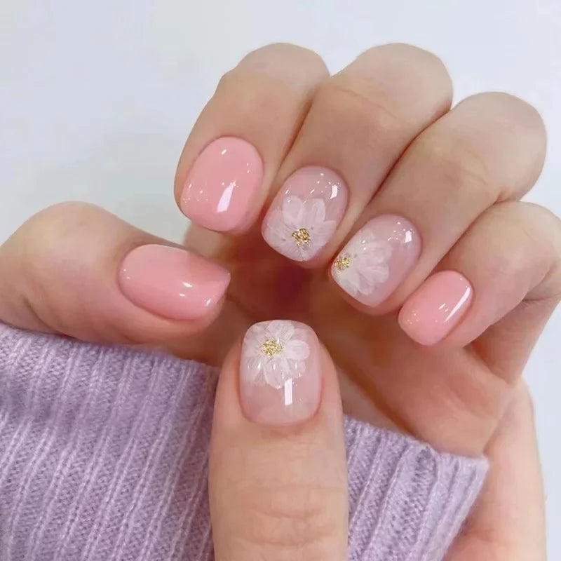 24Pcs Press on Fake Nails Short Square Black Starlit Sky Full Cover Tips