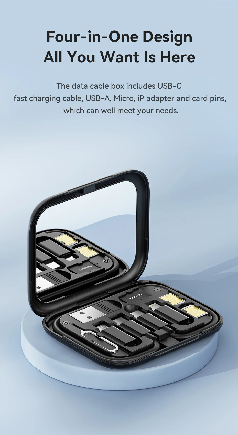 Toocki USB Type C To USB C Cable 60W 4 In 1 Mini Data Cable Set Storage Box Fast Charging Charger Mobile Phone Holder For Xiaomi