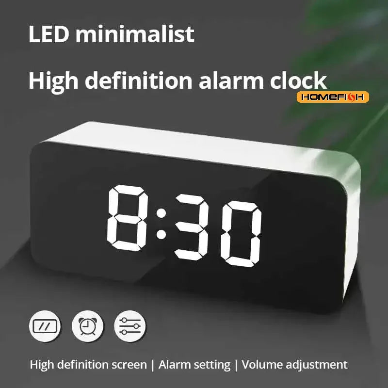 LED Mirror Alarm Clock Digital Desktop Table Time Display Night Light USB