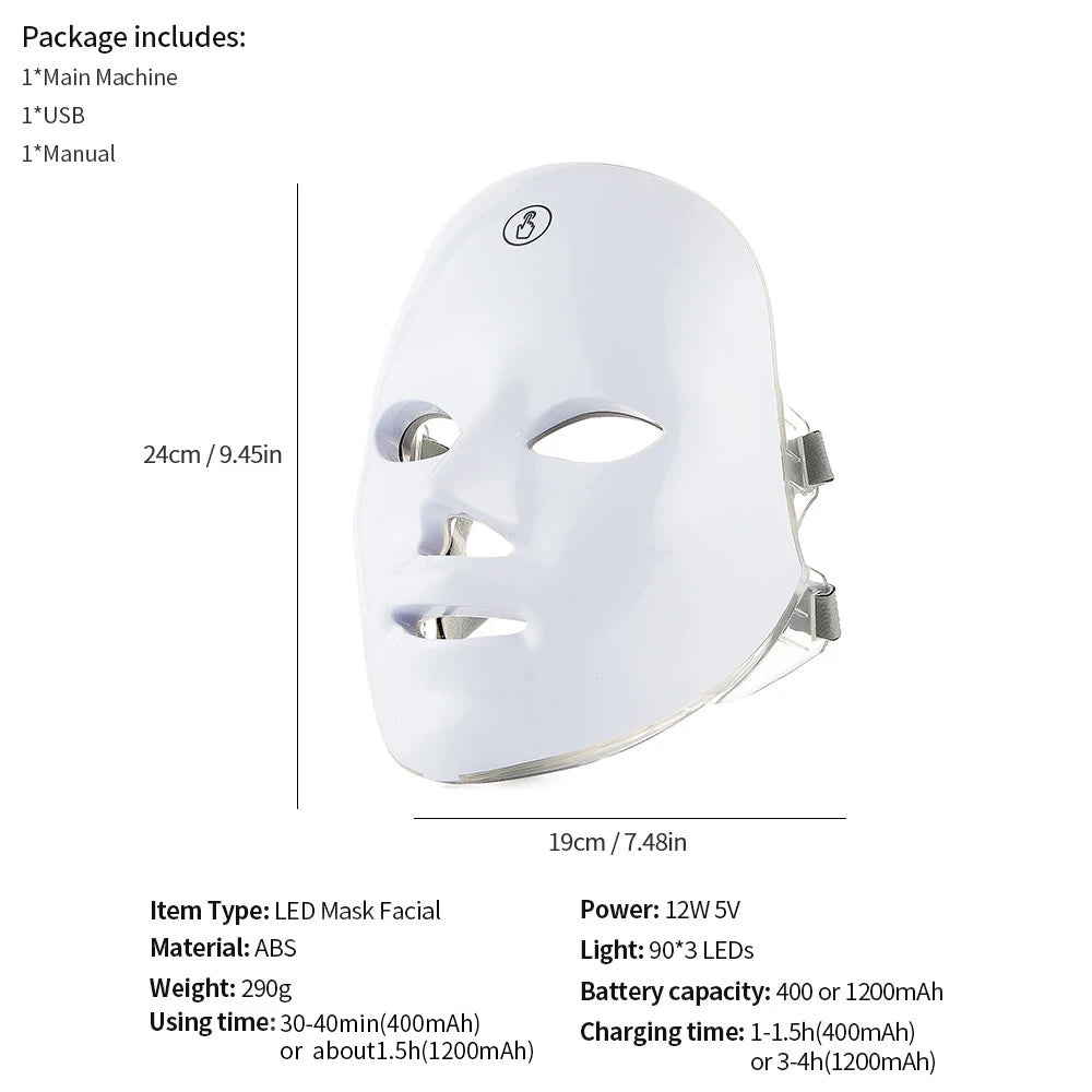 Wireless 7 Colors LED Face and Neck Mask Photon Light Therapy Machine for Skin Rejuvenation