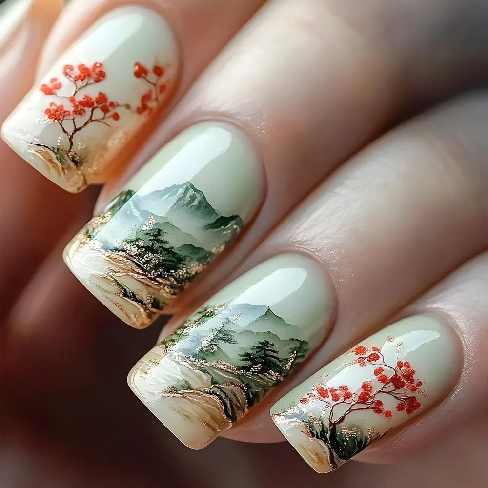 24pcs Simple French Press on Nails Tips Love Stripe Design Short Square False Nails Woman Acrylic Full Cover Nail Art Fake Nail