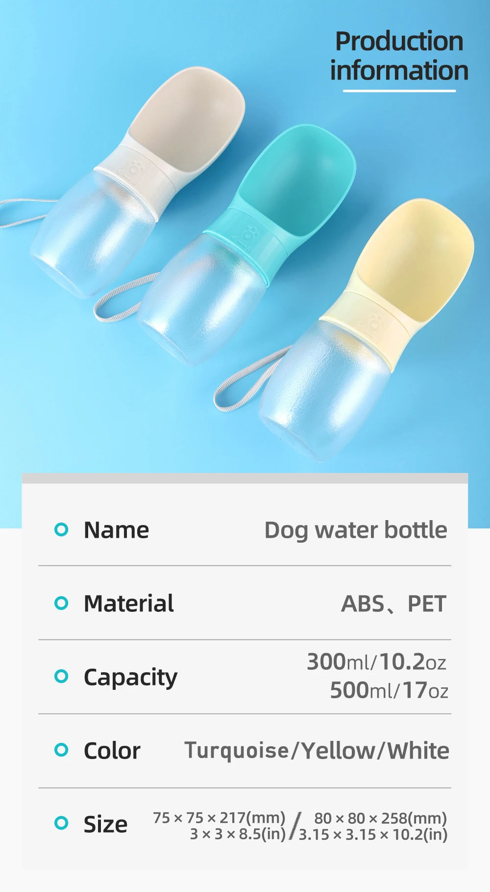 Portable Dog Water Bottle with Bowl – 300ml/500ml Pet Travel Water Dispenser for Dogs & Cats 🐶🐱