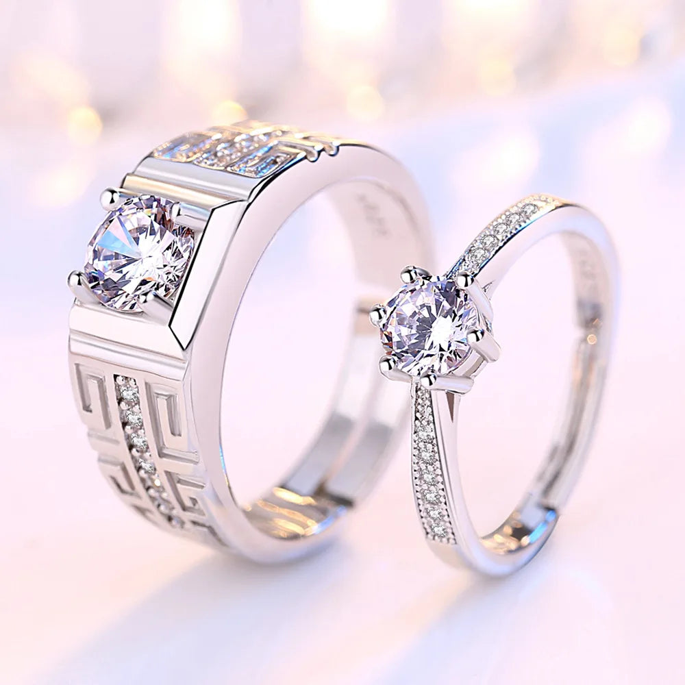 2Pcs 925 Sterling Silver Couples Ring Sets Light Polishing Simple Ring for Woman Man Classic Wedding Fine Jewelry Circle