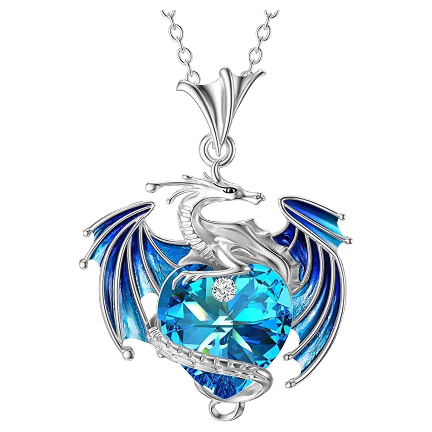 Silver Dragon Heart Rhinestone Pendant Necklace Exquisite Multi-Color Party Jewelry