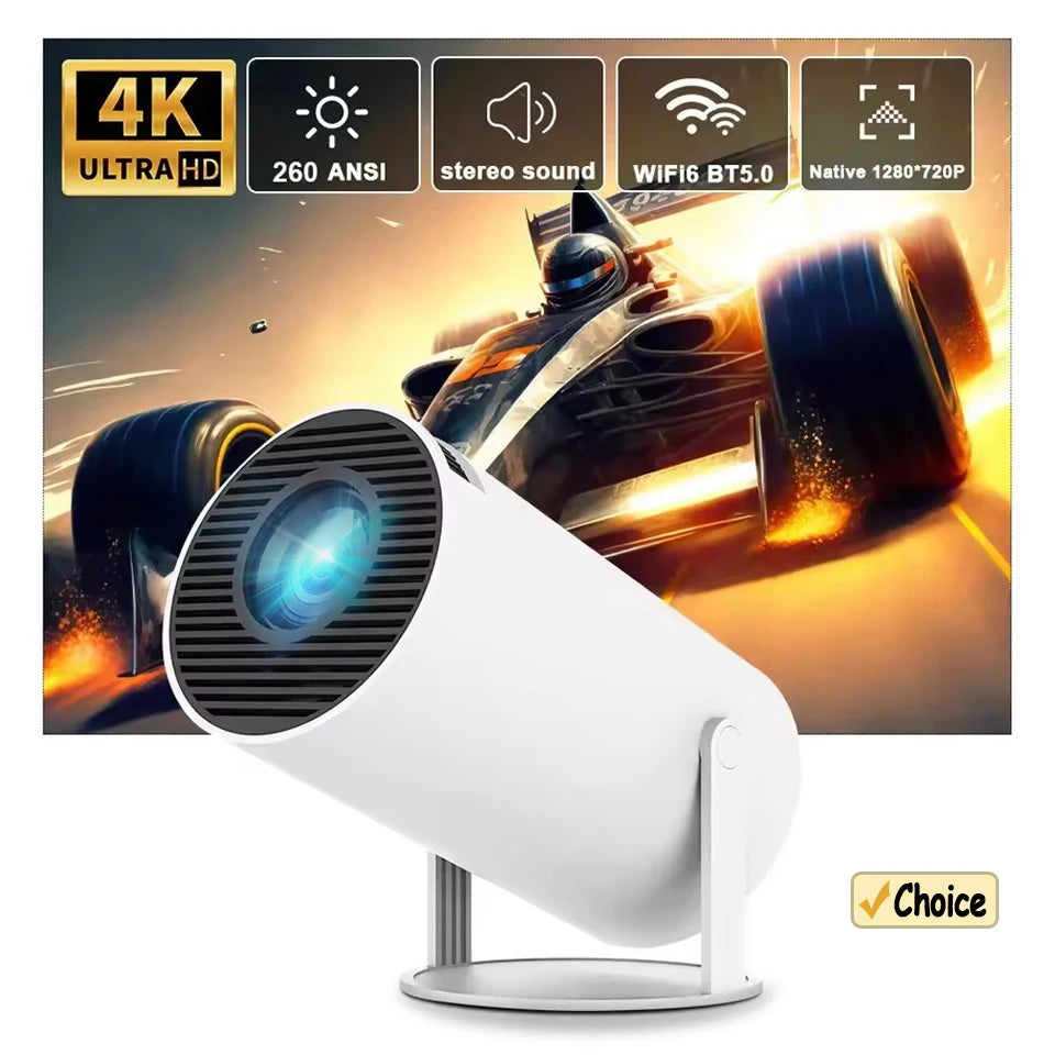 HY300 4K Mini Projector – Android 11 WiFi6 Portable Cinema