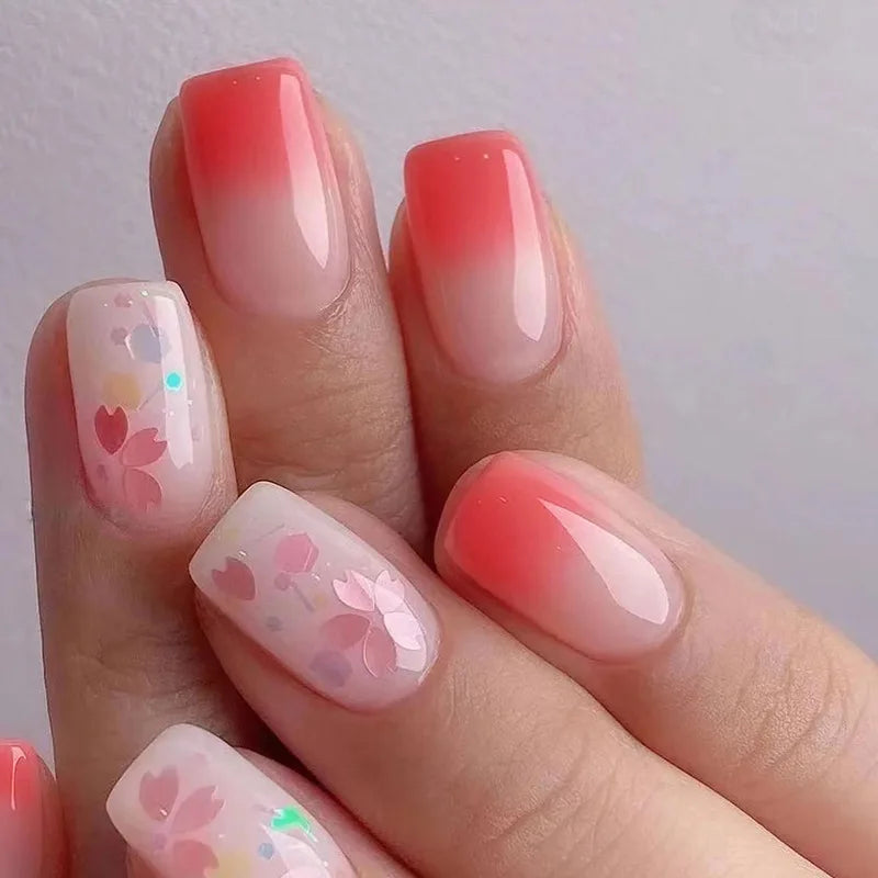 24Pcs Press on Fake Nails Short Square Black Starlit Sky Full Cover Tips