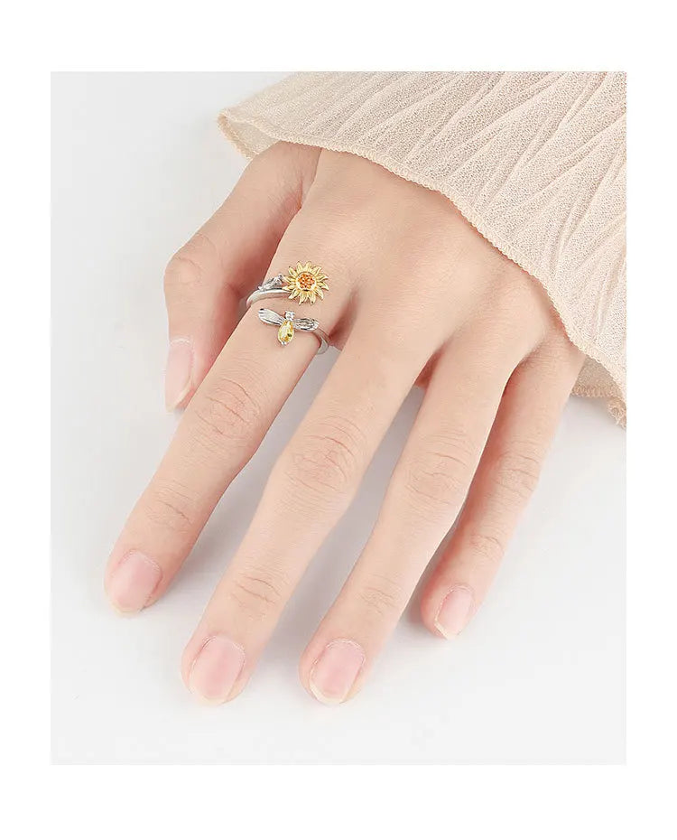 925 Sterling Silver Rotatable Sunflower Ring