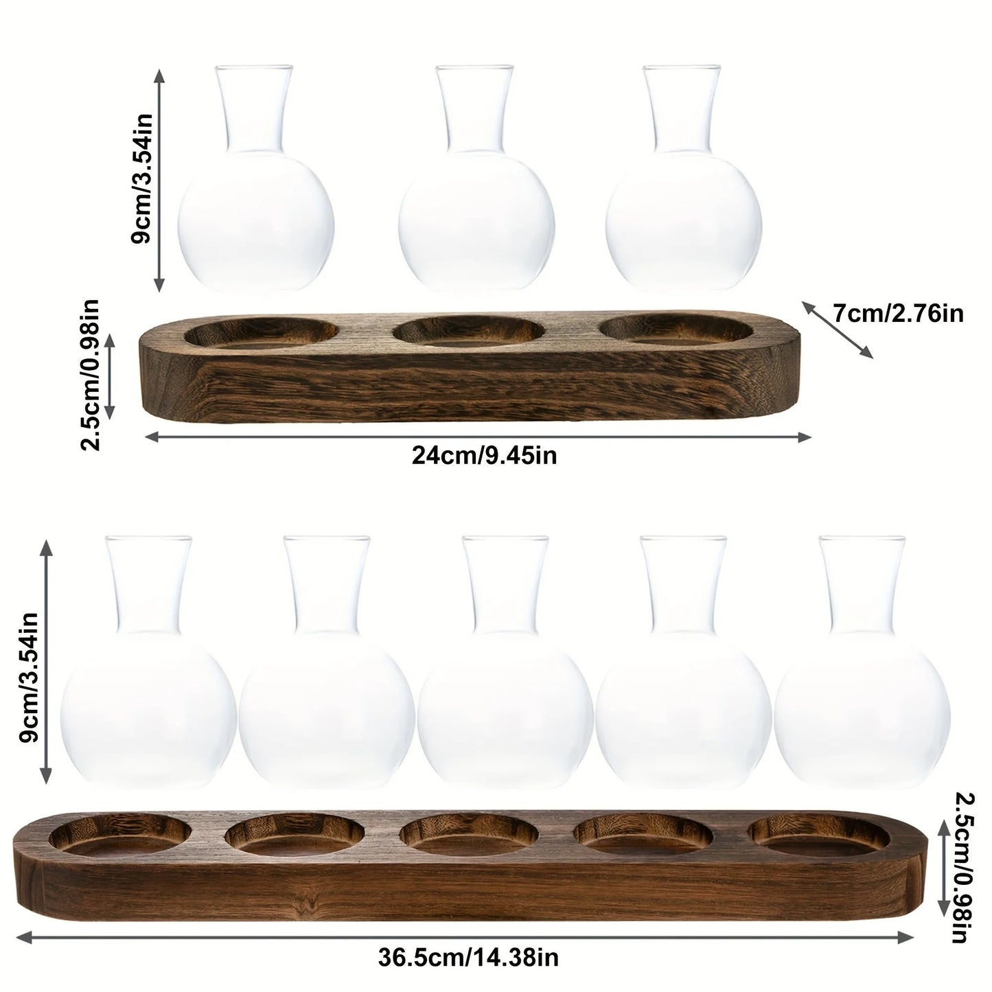 Modern Glass Plant Terrarium with Wooden Tray – Hydroponic Vase for Indoor Propagation Station, Desktop Home Office Decor