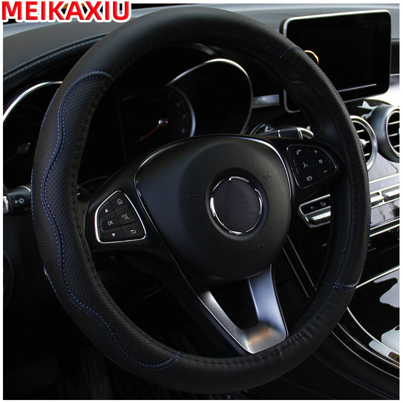 PU Leather Embossed Steering Wheel Cover 14.5–15 Inch