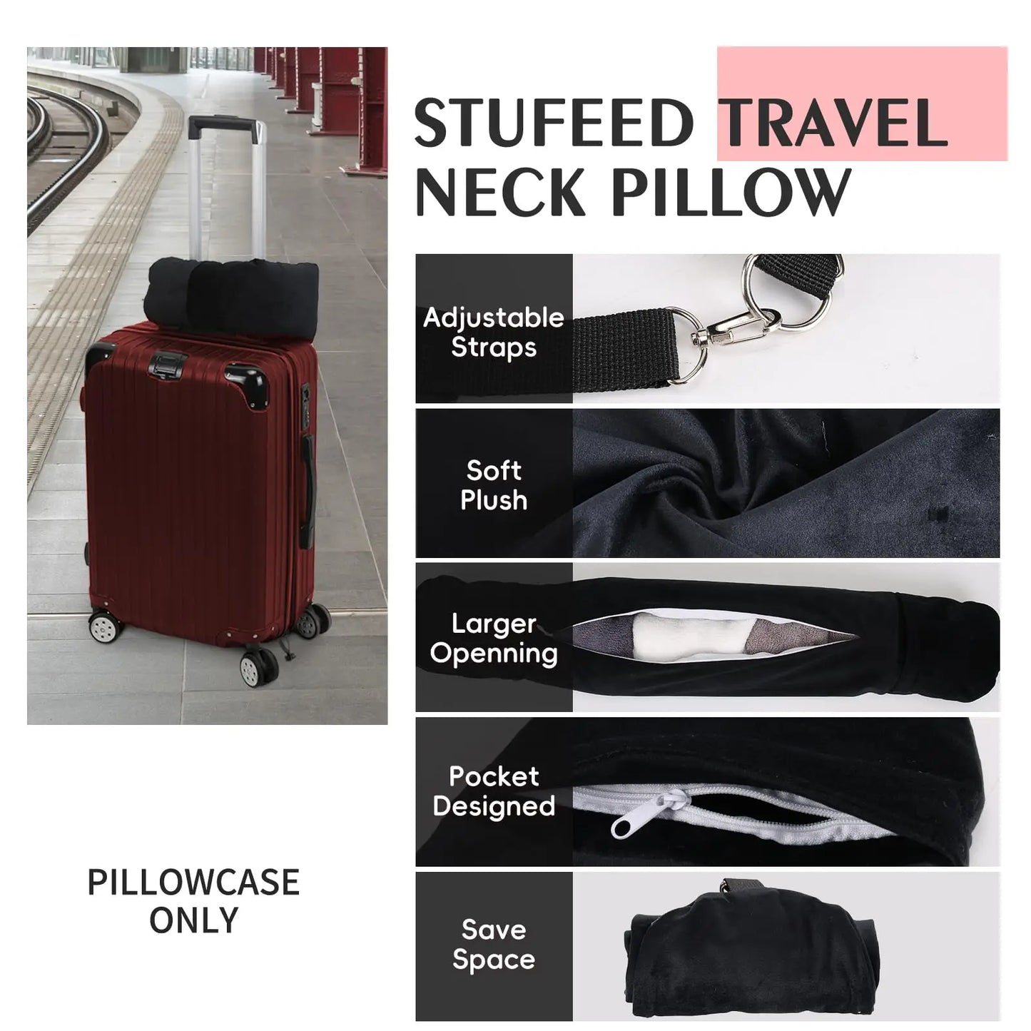 Stuffable Travel Neck Pillow – Clothes Storage Pillow for Flights
