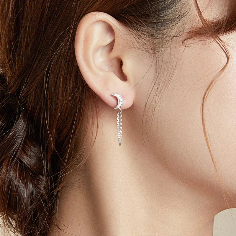 BAMOER 925 Sterling Silver Mono Clip Earrings for Girl CZ Platinum Plated Ear Cuffs Non Piercing for Women Wedding Party Jewelry