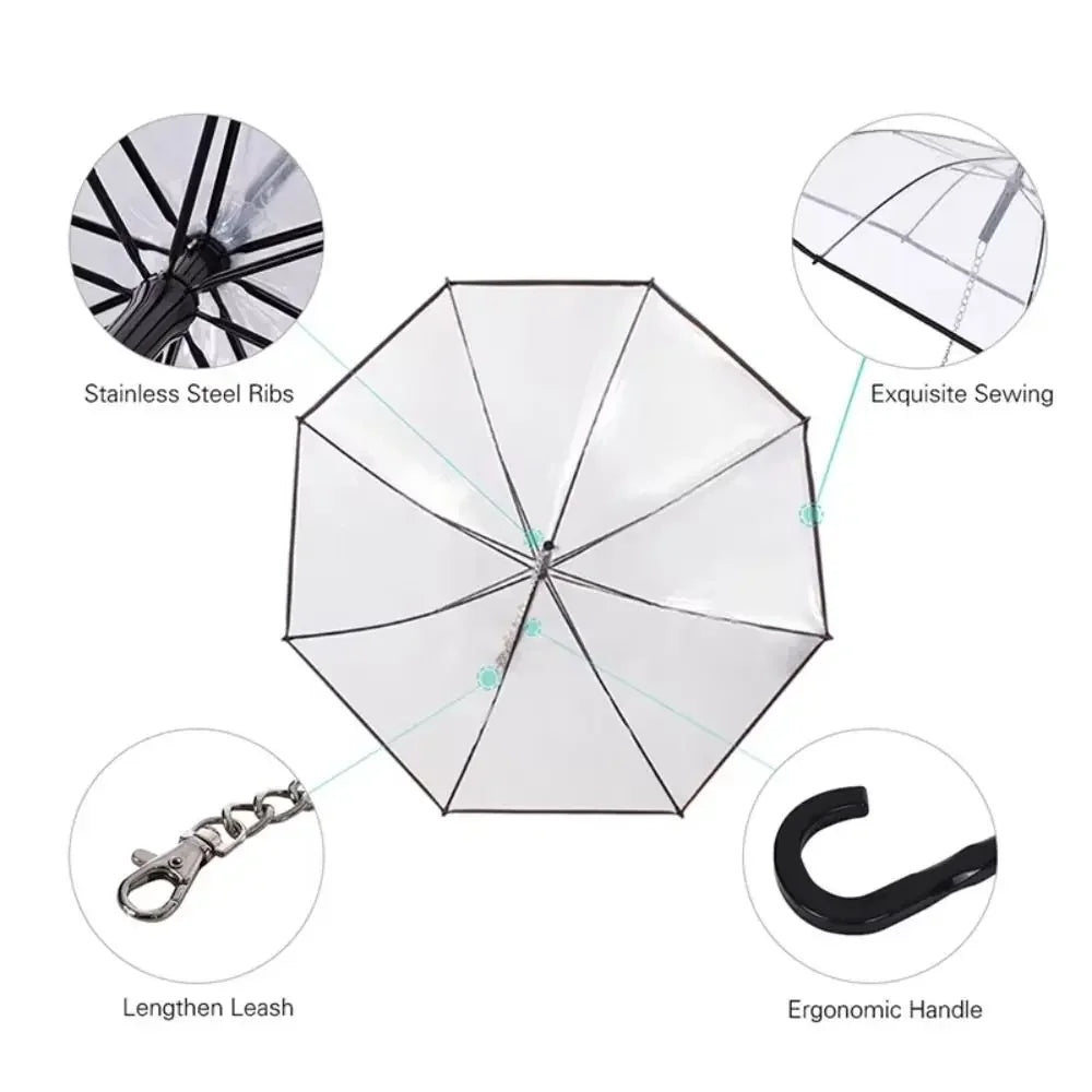 Clear Dog Umbrella with Leash – Adjustable Rainproof Pet Poncho for Rain & Snow