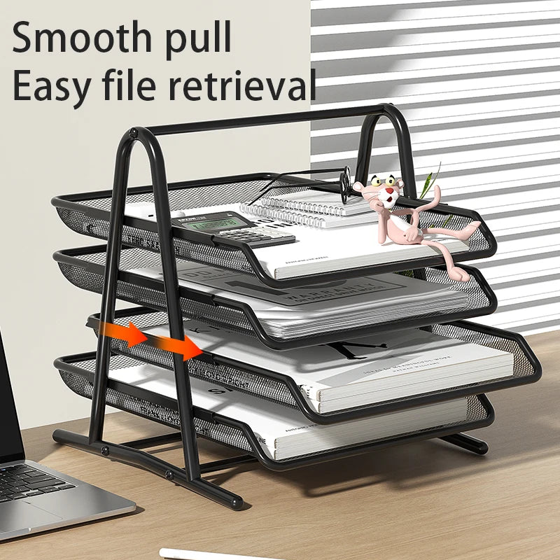 Mesh Paper Organizer Office Desk File Storage Trays Desktop Accessories Holder