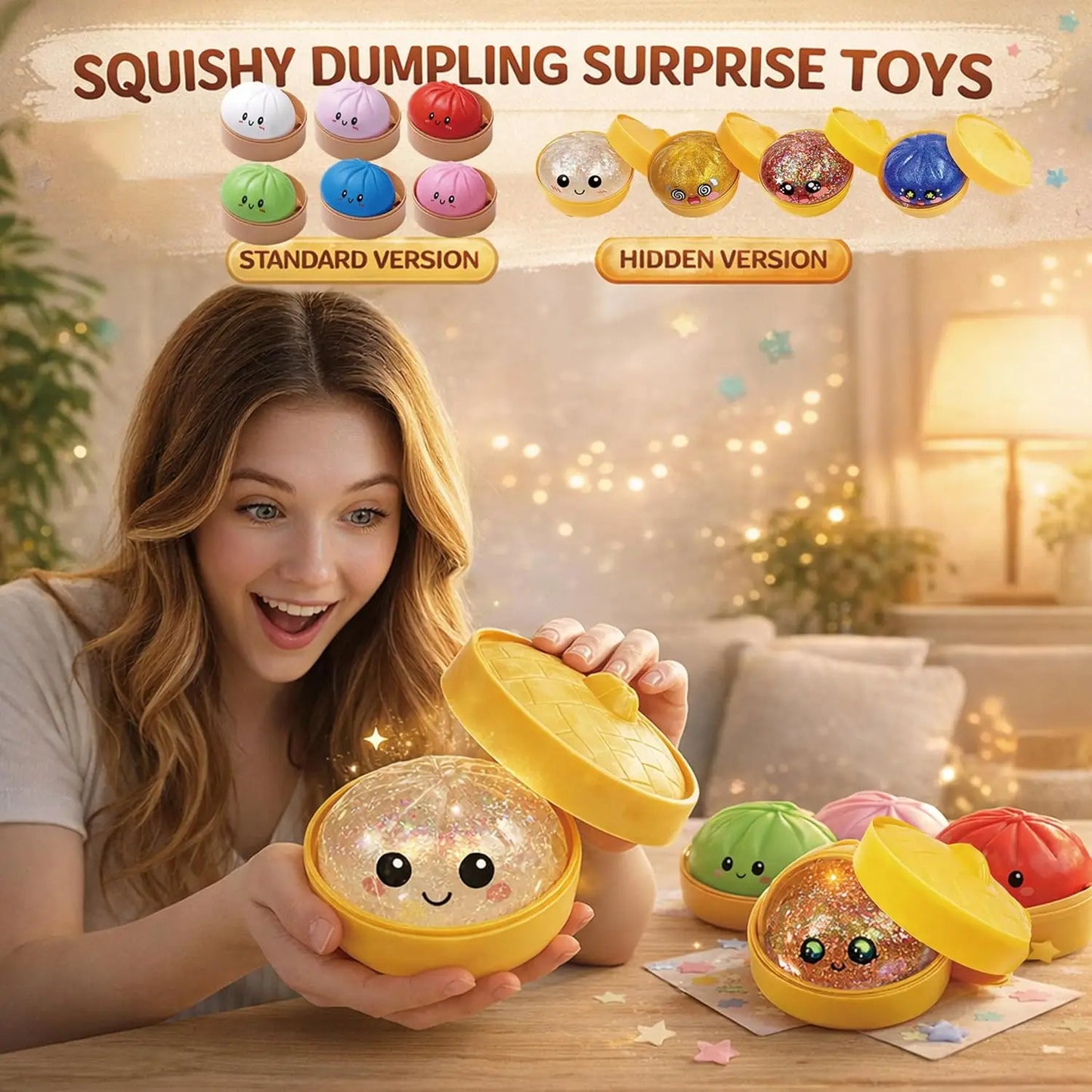 Large Dumpling Stress Ball with Steamer Colorful Squishy Bun Sensory Toy for Anxiety Relief, Squeeze Dough Ball for Adults&Kids