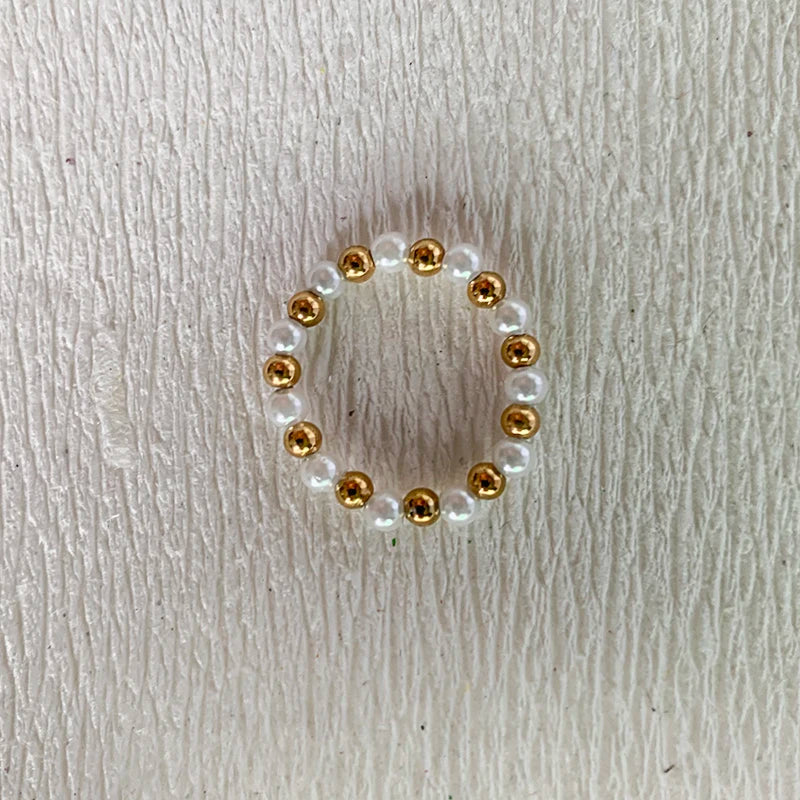 Elegant Handmade Freshwater Pearl Rings Women With Stainless Steel Bead Elastic Thread Wedding Statement Ring Gift
