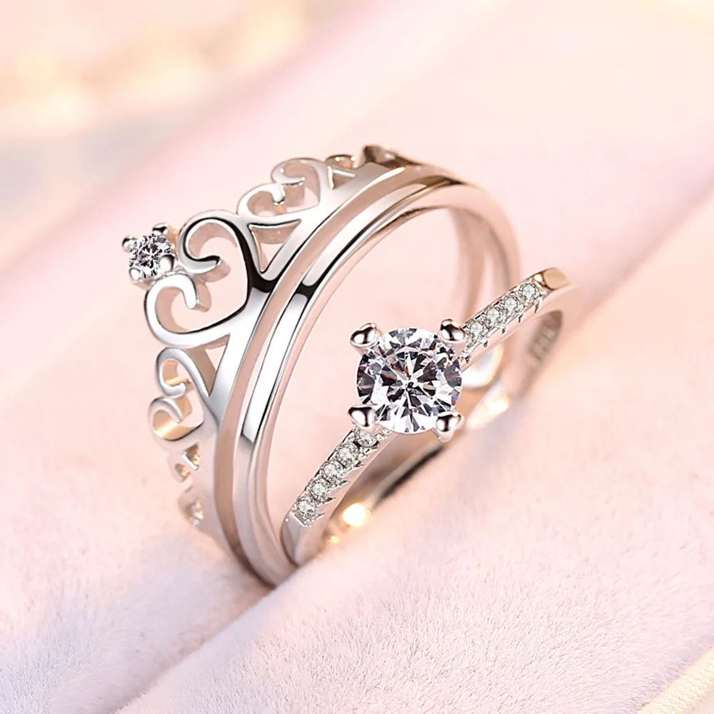 2Pcs 925 Sterling Silver Couples Ring Sets Light Polishing Simple Ring for Woman Man Classic Wedding Fine Jewelry Circle