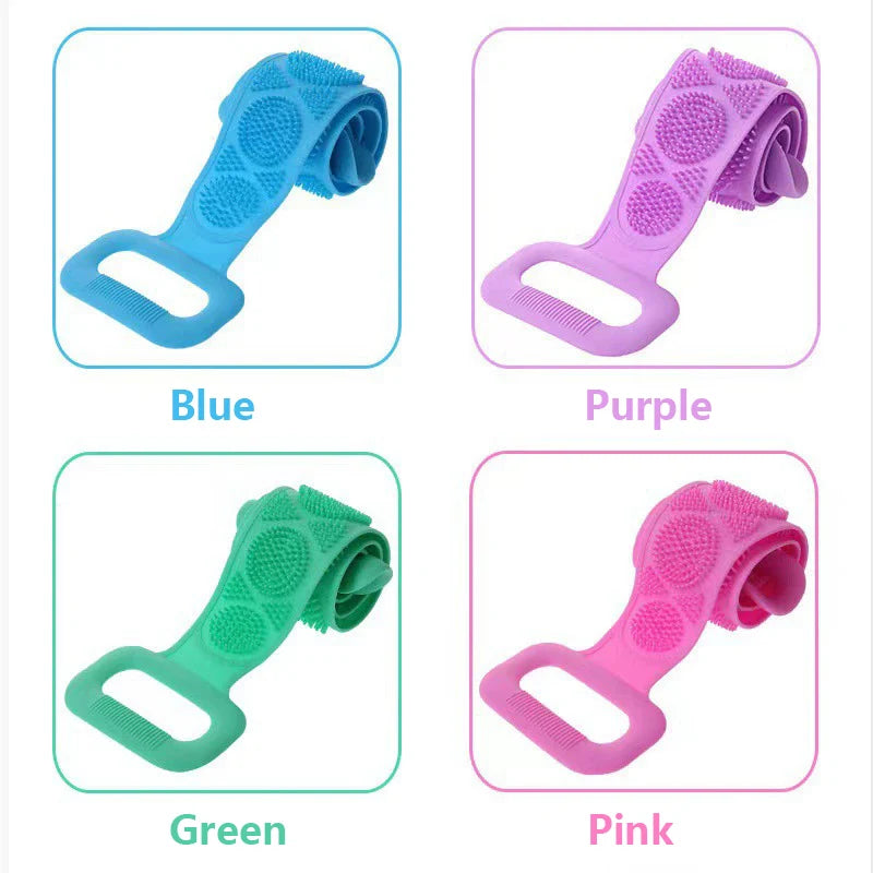 Silicone Bath Body Scrubber Exfoliating Shower Brush Back Massage Washer Strap