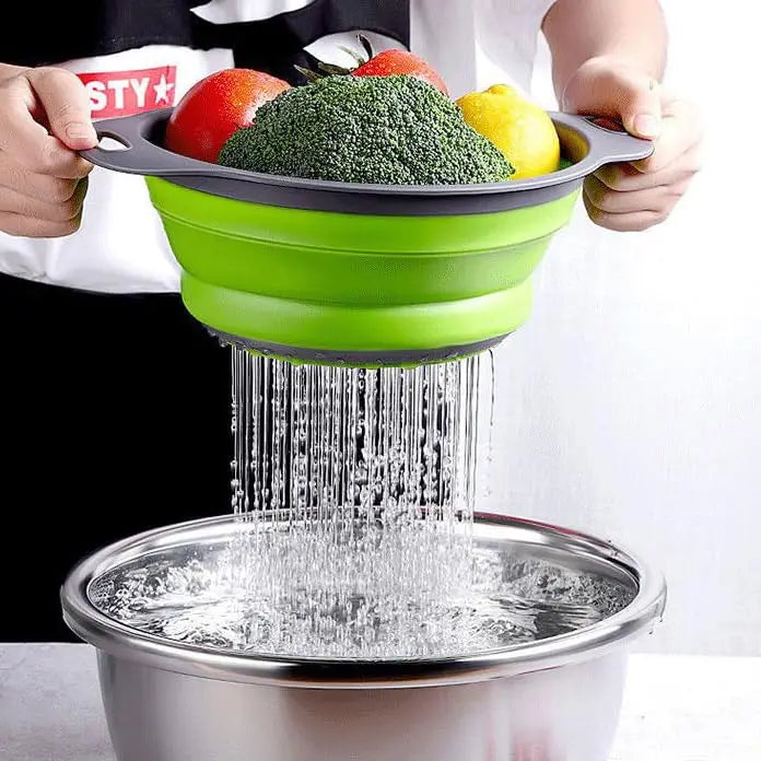 Collapsible Silicone Colander Strainer – Foldable Multi-Purpose Kitchen Basket for Pasta, Fruits & Vegetables