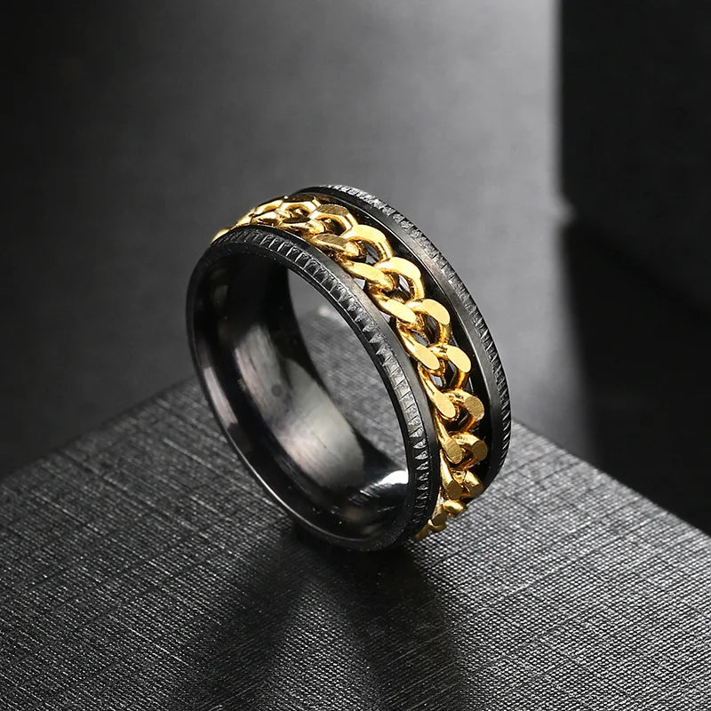 Anxiety Fidget Rings For Men Spining Titanium Stainless Steel Colorfully Spinner Rotatable Chain Jewelry Rotating Rings Men Gift
