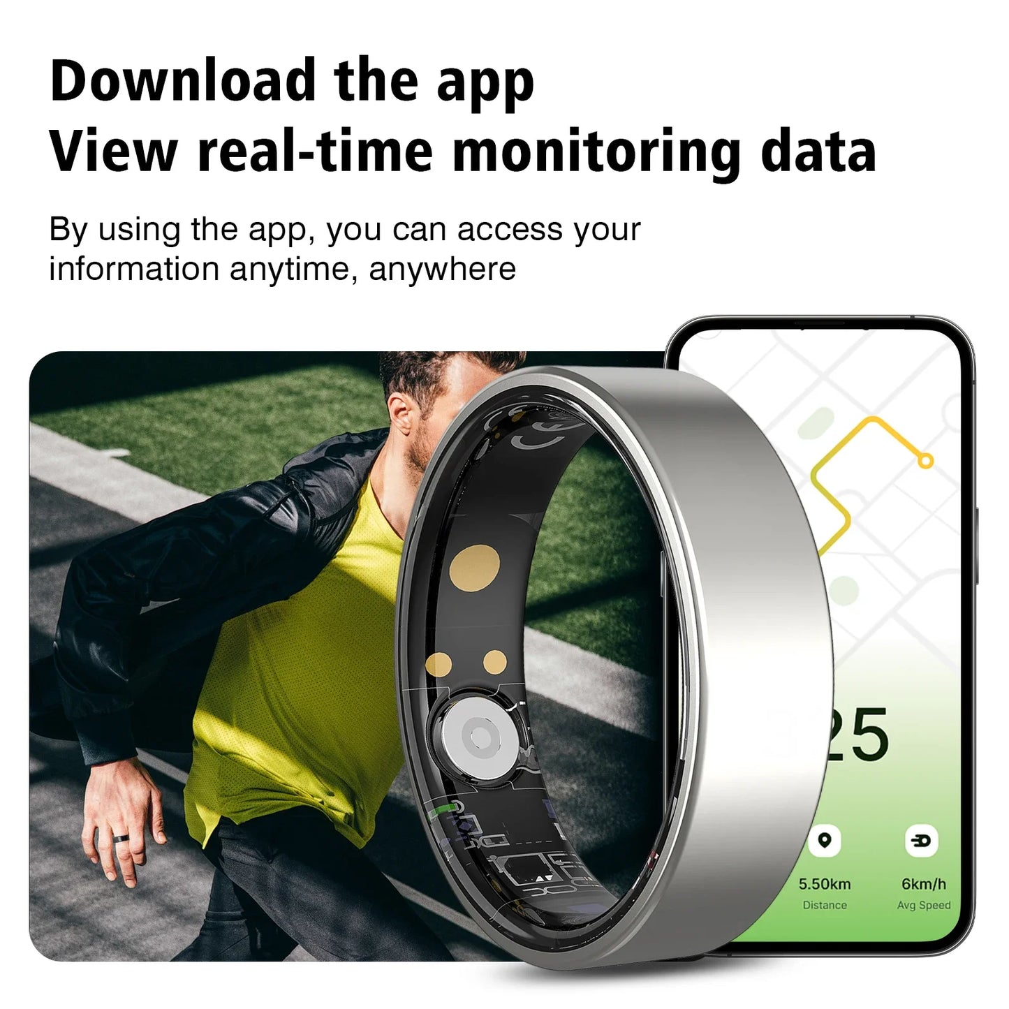 Smart Ring with Integrated Touch Display | Stainless Steel Multi-Sport & Health Tracker