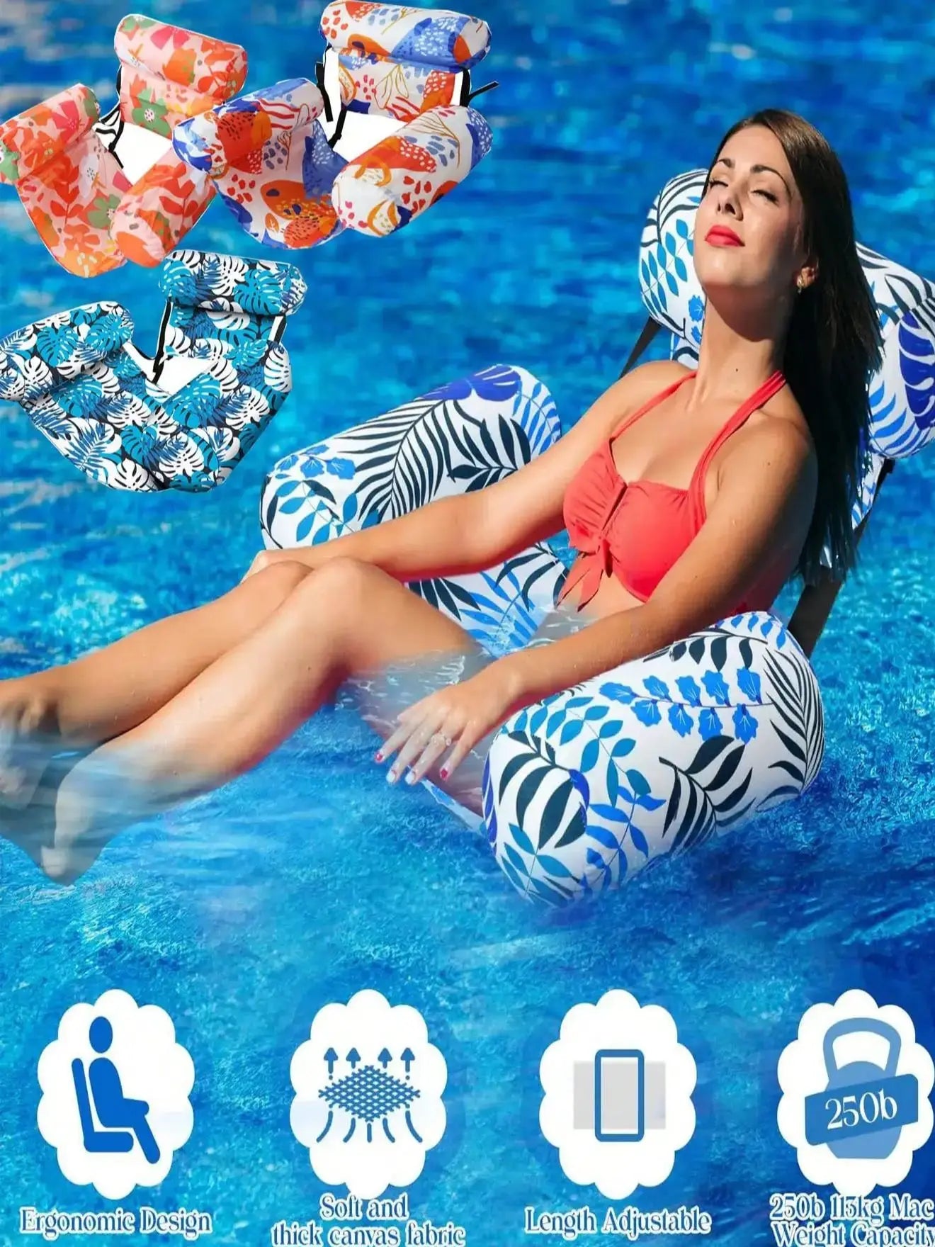 JOYFY 4-in-1 Suntan Tub Raft Floatie - 70" Inflatable Pool Float Lounger