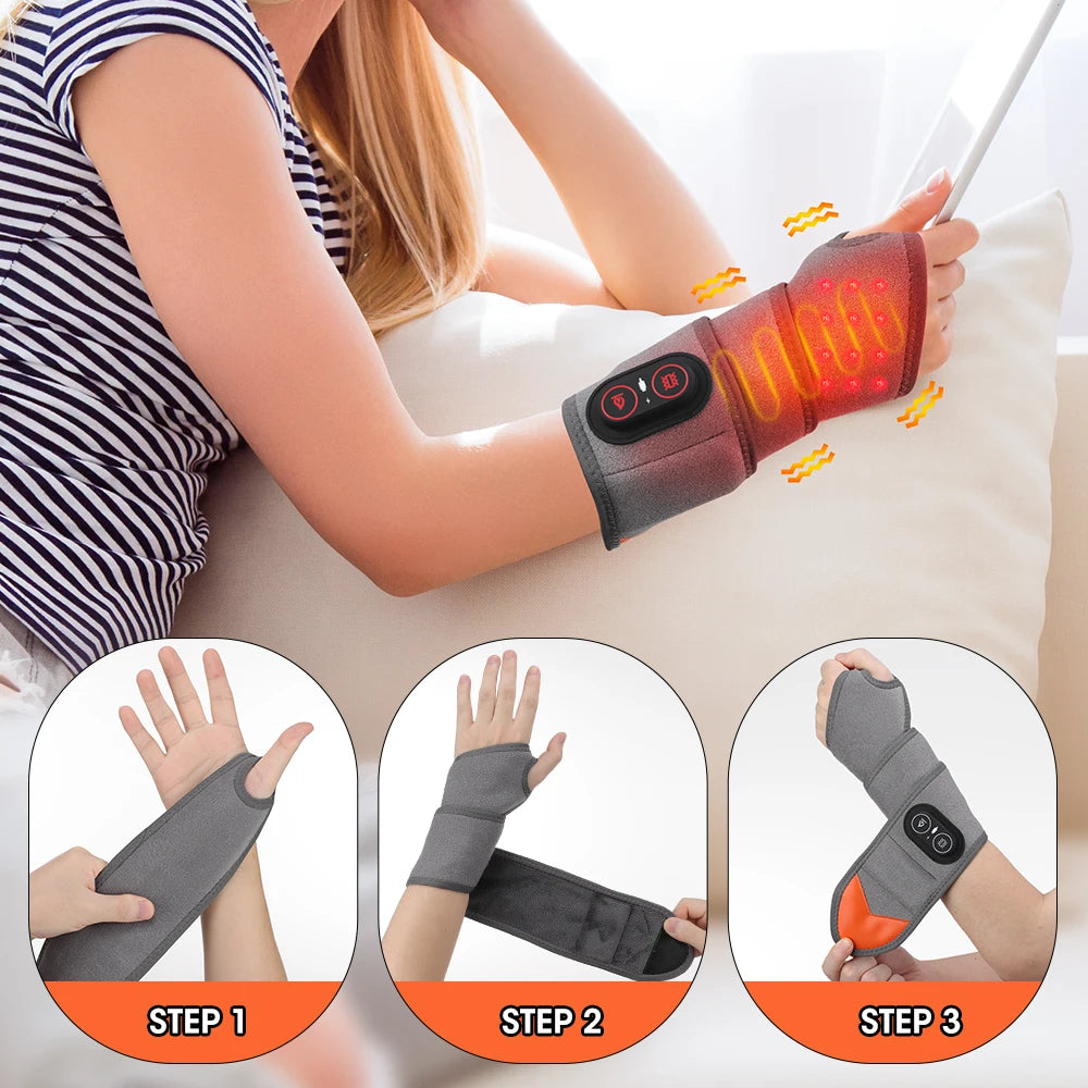 Red Light Therapy Wrist Massager Electric Infrared Heating Pad Vibration Wrap