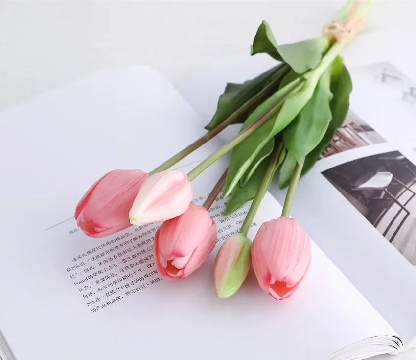 Real Touch Artificial Tulips Fake Flower Bouquet Home Wedding Table Decoration