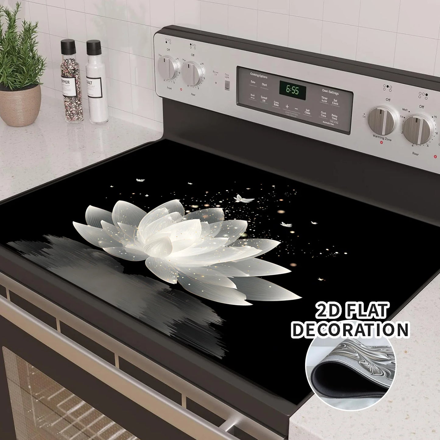 Lotus Butterfly Stove Top Cover Heat Resistant Non Slip Protector Mat for Induction Cooktop Kitchen Decor 2D Flat Cover